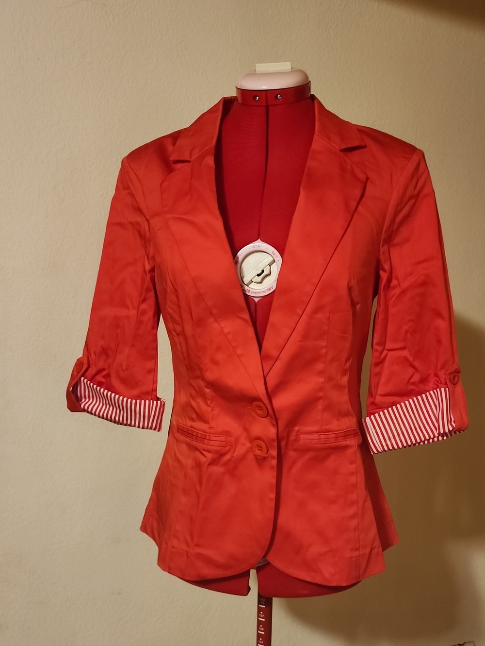 NWT 2b bebe Orange Tailored 3/4 Sleeve Blazer Striped Cuffs